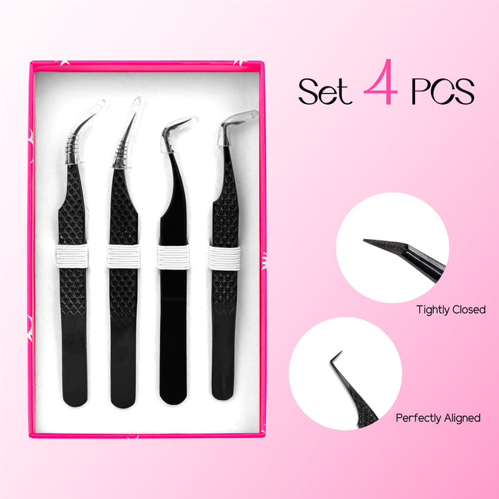 Black Professional Eyelash Extensions Tweezers Kit UK
