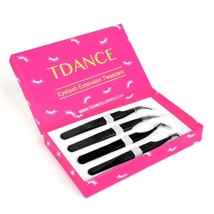 Black Professional Eyelash Extensions Tweezers Kit UK