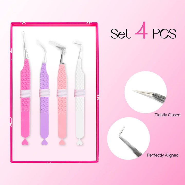 Heart-shaped Professional Eyelash Extensions Tweezers Kit UK TDANCE2